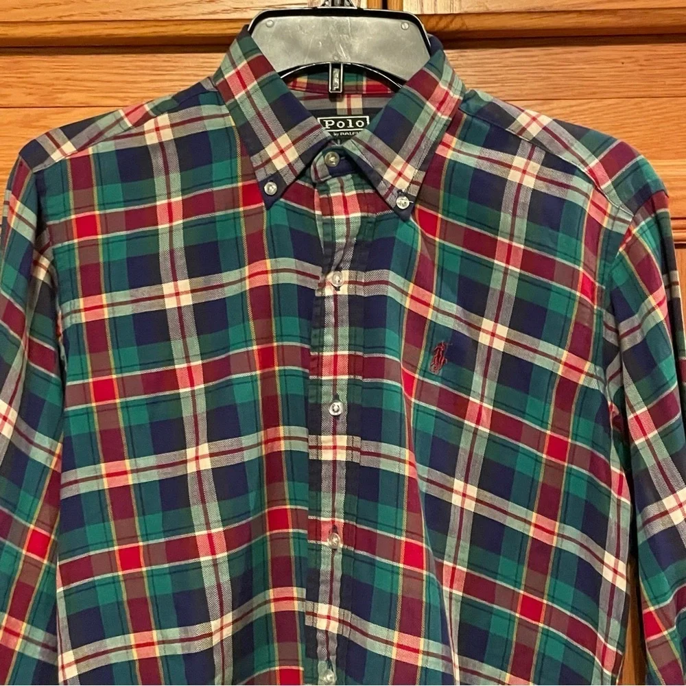 Polo Ralph Lauren Plaid kids button down Shirt red green navy size 20